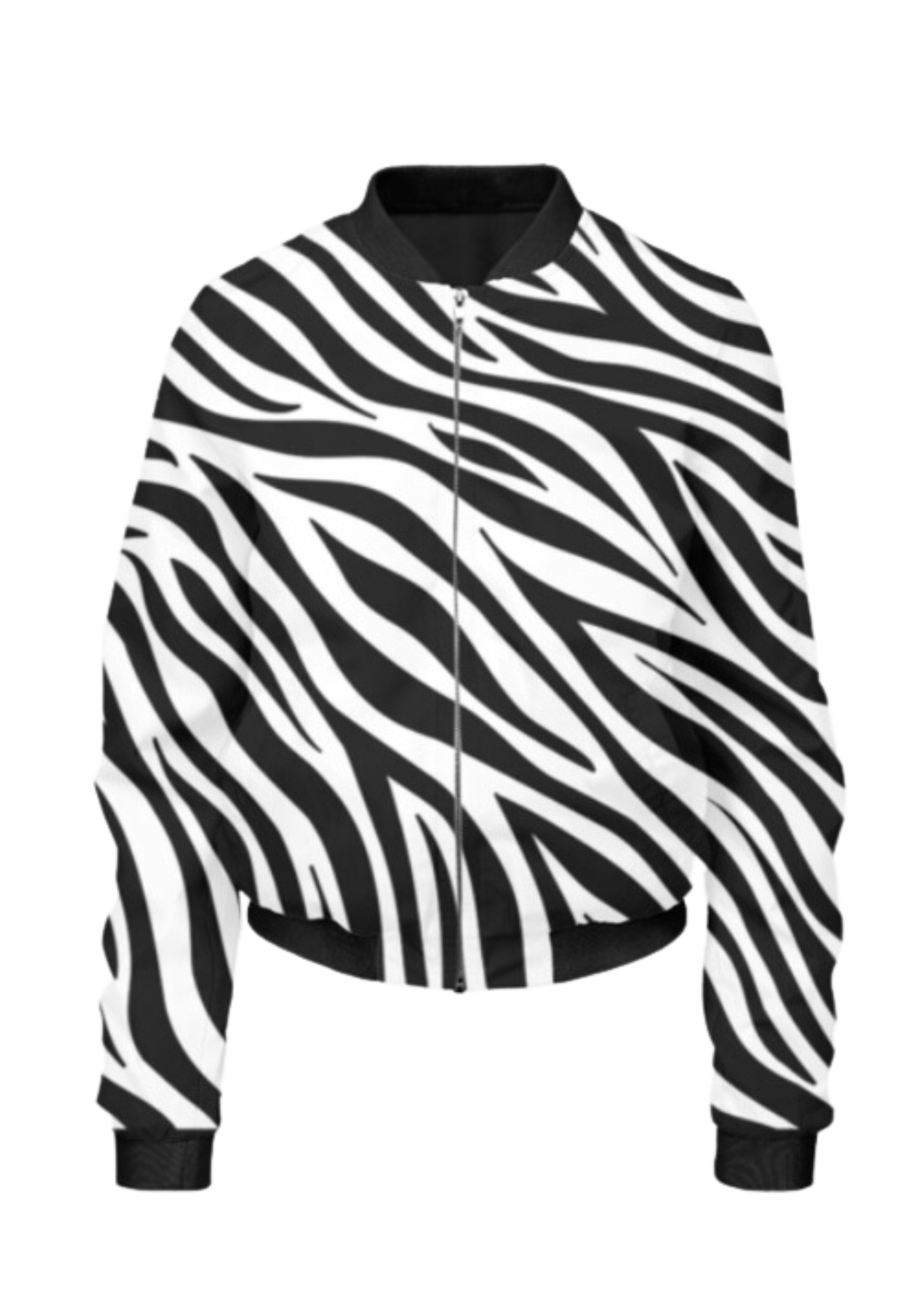 Smart Zebra Print Black Bomber Jacket