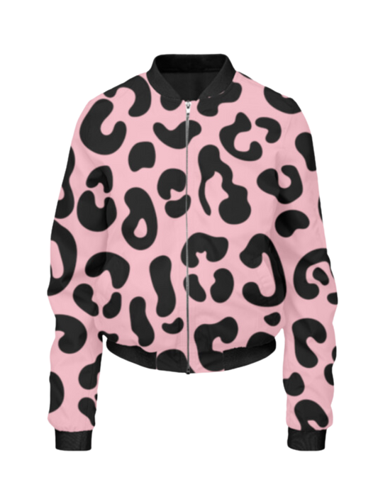 Chic Leopard Print Pink Bomber Jacket