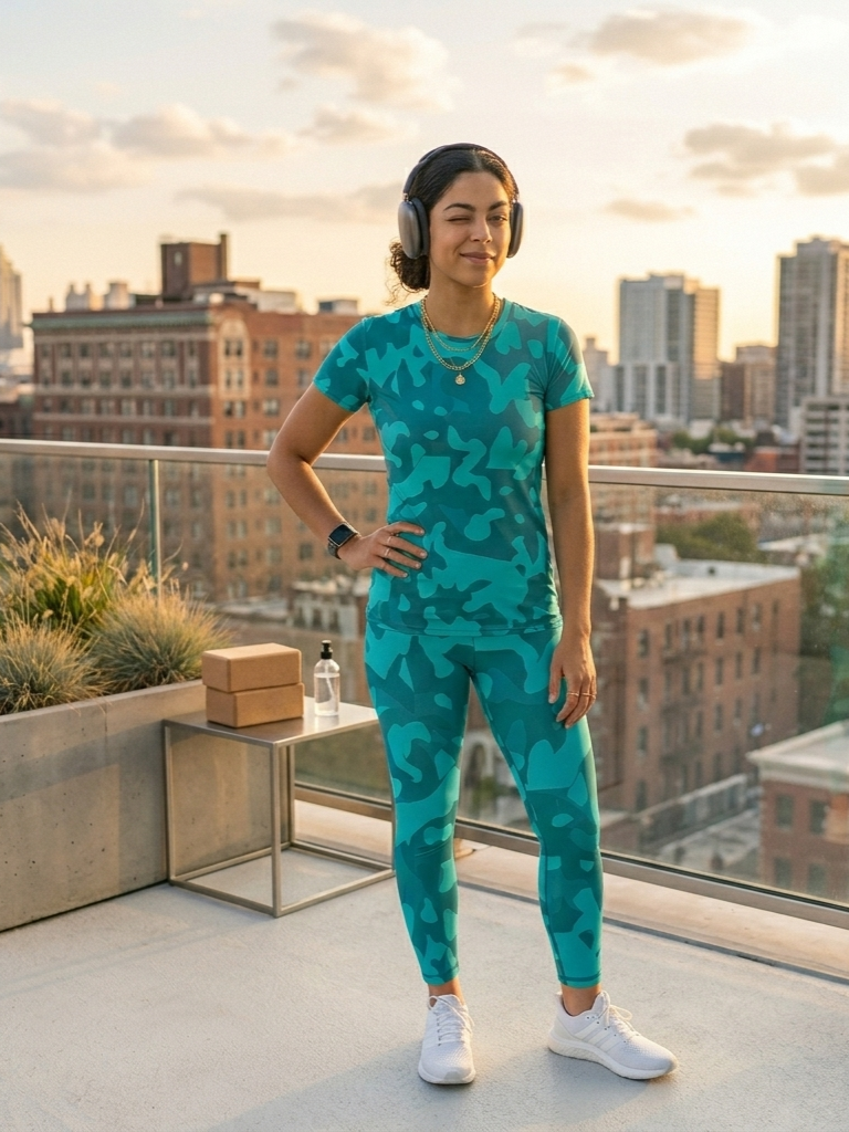 Modern Abstract Print | Activewear Coord Set Tshirt With Tummy Tuck Leggings | Multi Sport | Odour Free