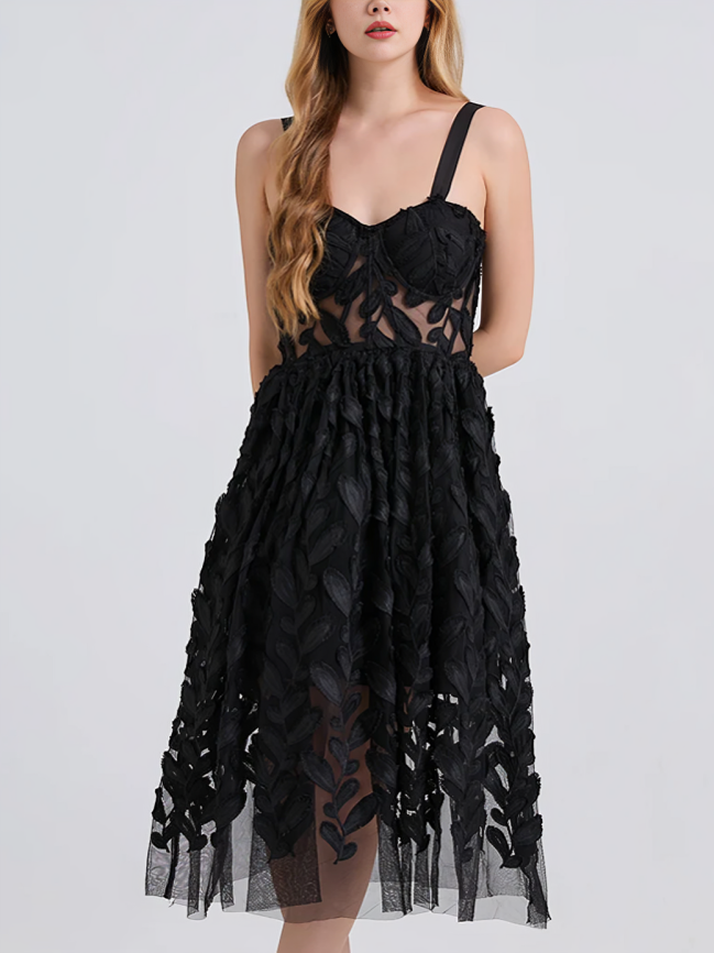 Fabulous Pink Lace Mesh Black Party Dress