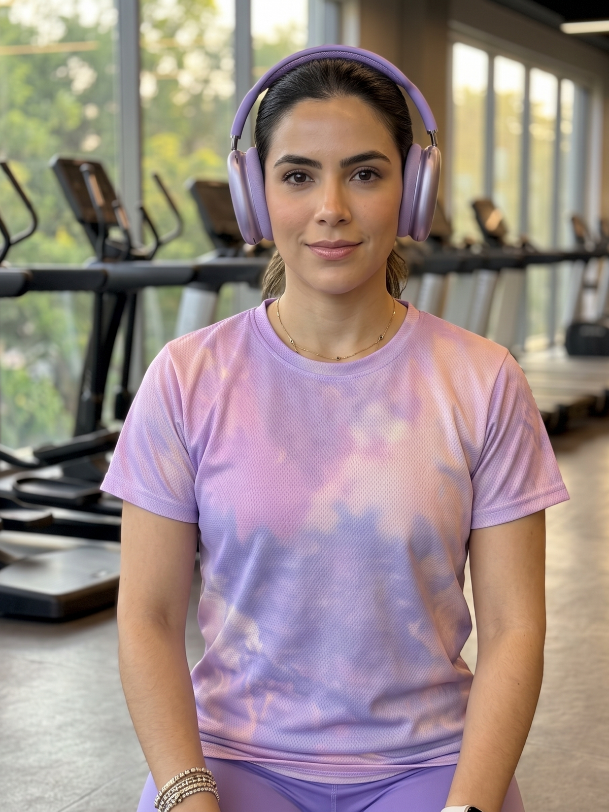 Calm Abstract Print | Activewear Coord Set Tshirt With Tummy Tuck Purple Leggings | Multi Sport | Odour Free