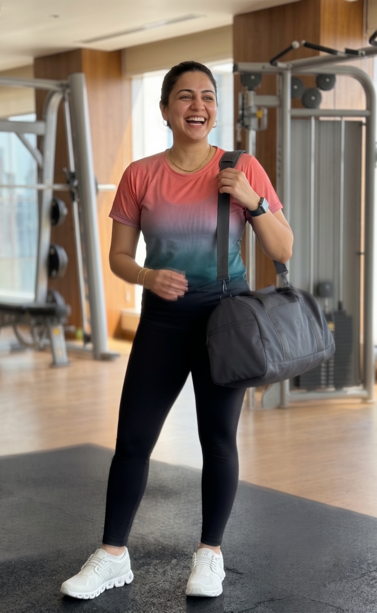 Attractive Gradient Print | Activewear Coord Set Tshirt With Tummy Tuck Black Leggings | Multi Sport | Odour Free