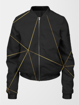Classy Golden Lines Printed Bomber Jacket With Leggings Black Co Ord Set.