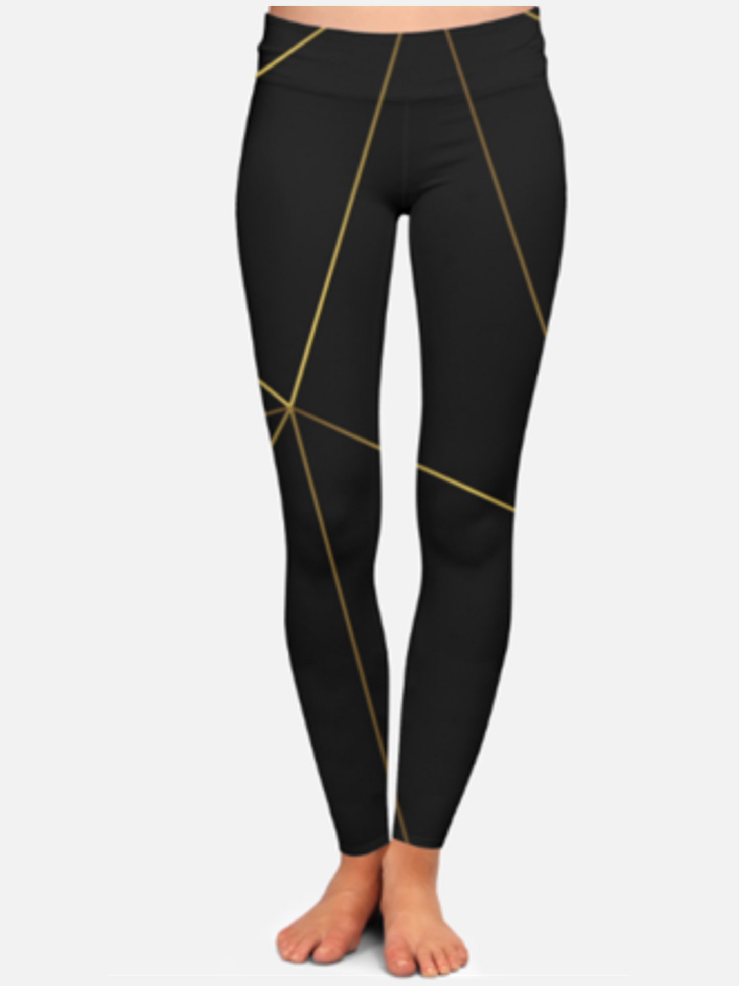 Classy Golden Lines Printed High Waist Body Shaping Black Leggings