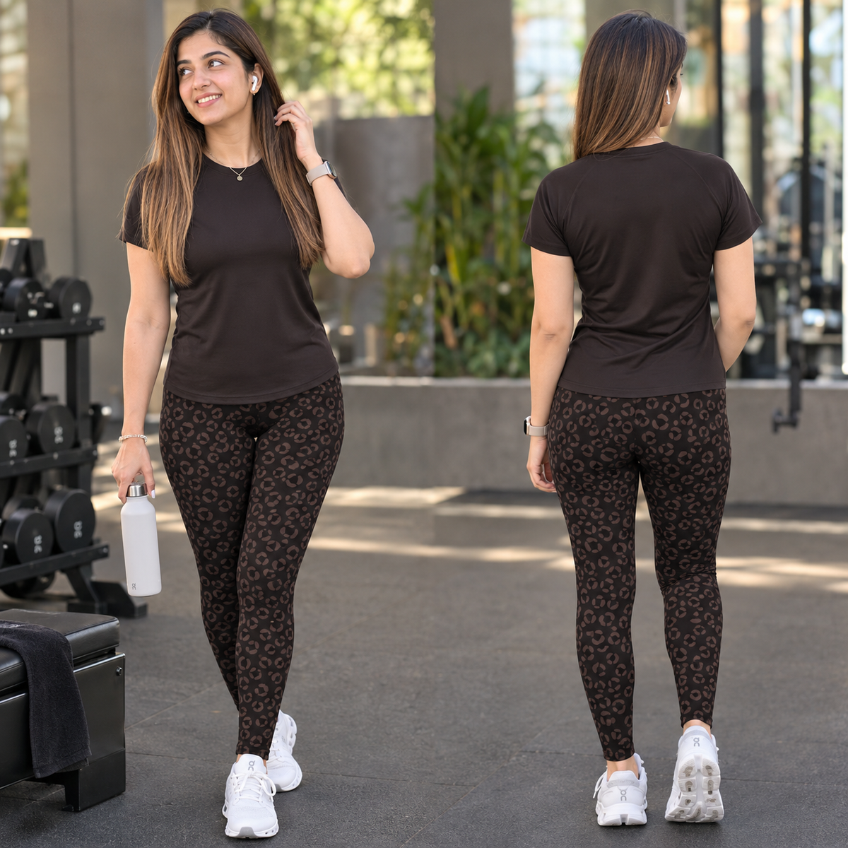 Popular Solid Tee With Leopard Print | Activewear Coord Set Tshirt With Tummy Tuck Leggings | Multi Sport | Odour Free