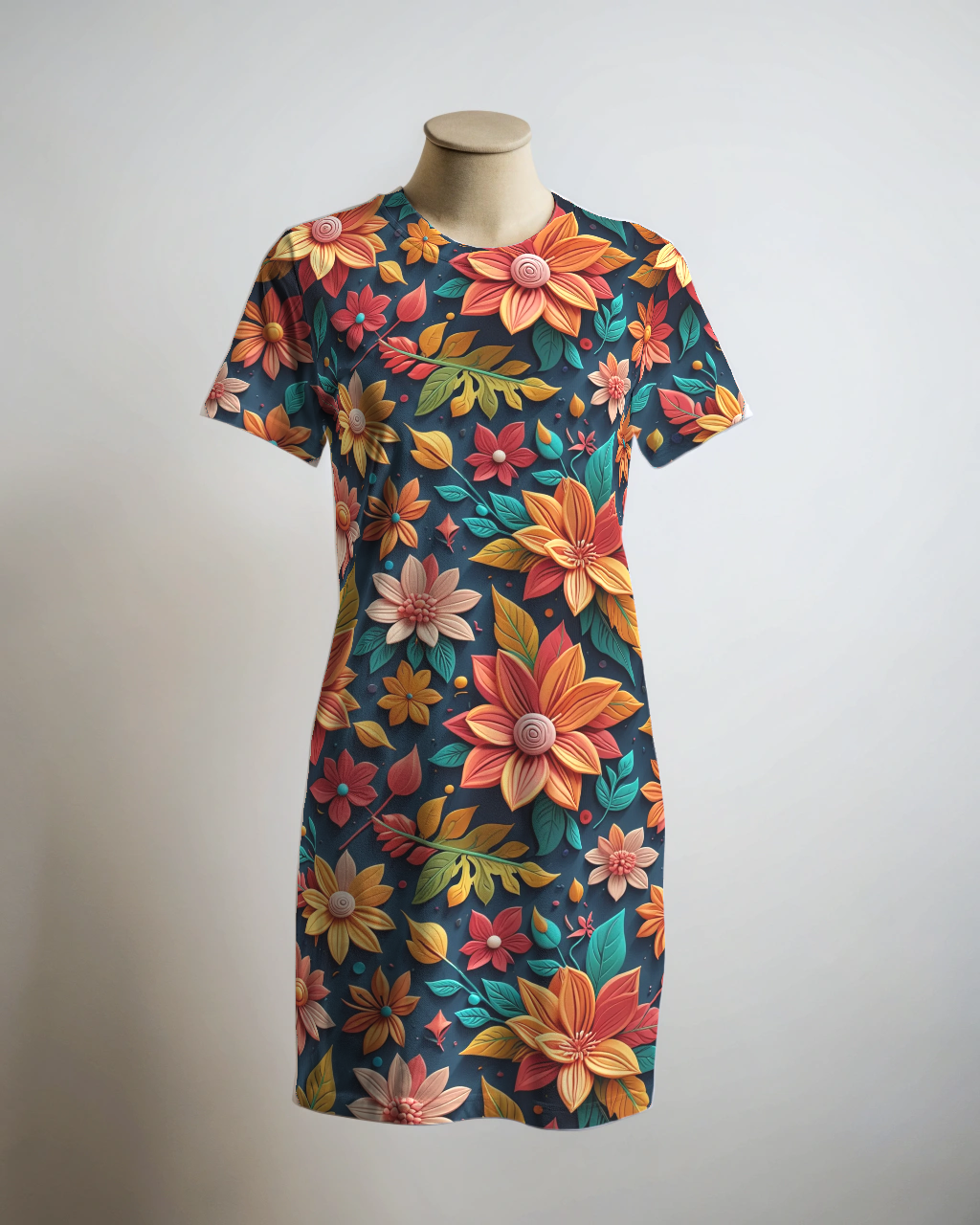 Beautiful Floral Print T Shirt Dress