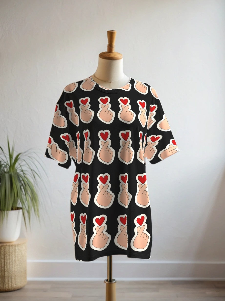 Cute Korean Heart Print Premium Oversized Tee With Tummy Tuck Body Shaping Leggings Co-ord Set