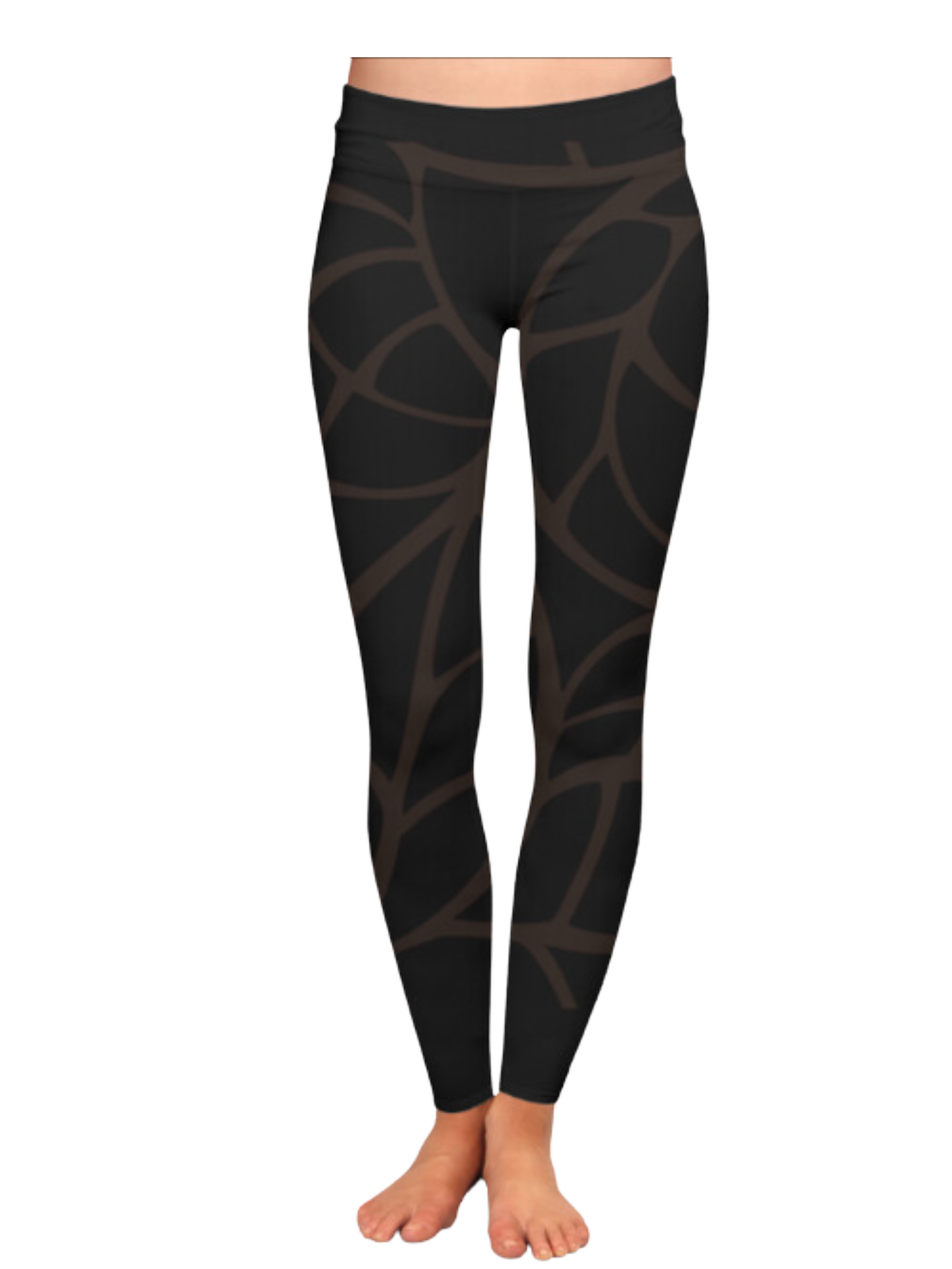 Unique Leaf Print High Waist Body Shaping Black Leggings