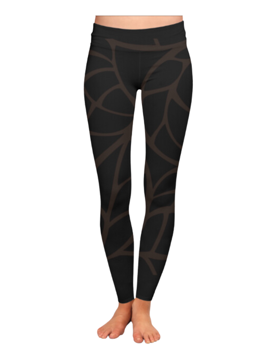 Unique Leaf Print High Waist Body Shaping Black Leggings