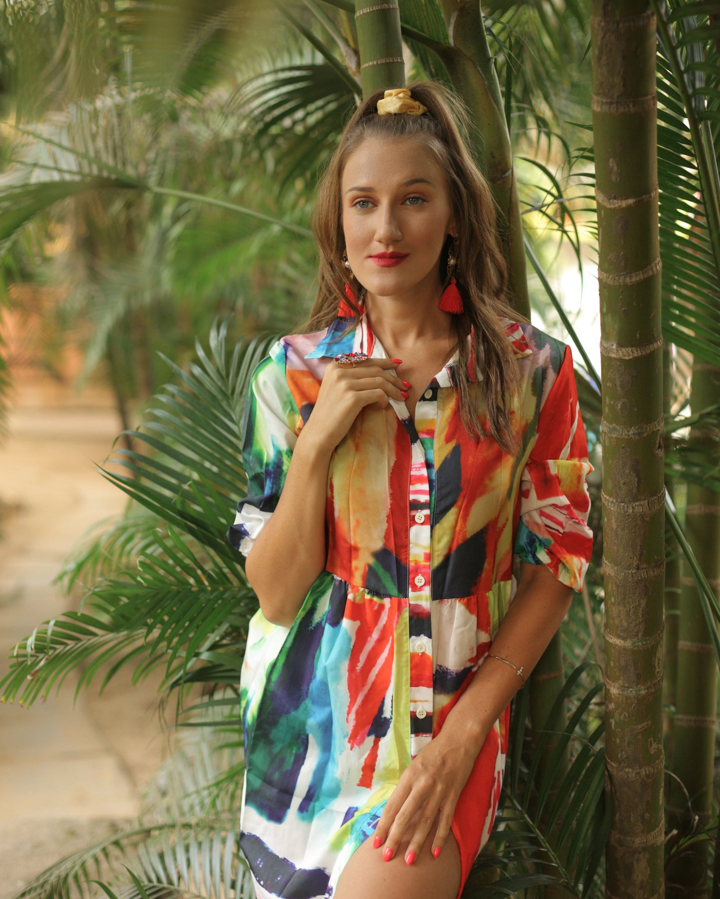 Latest Multicolored Printed Long Sleeve Shirt Dress - Ships in 24 Hrs