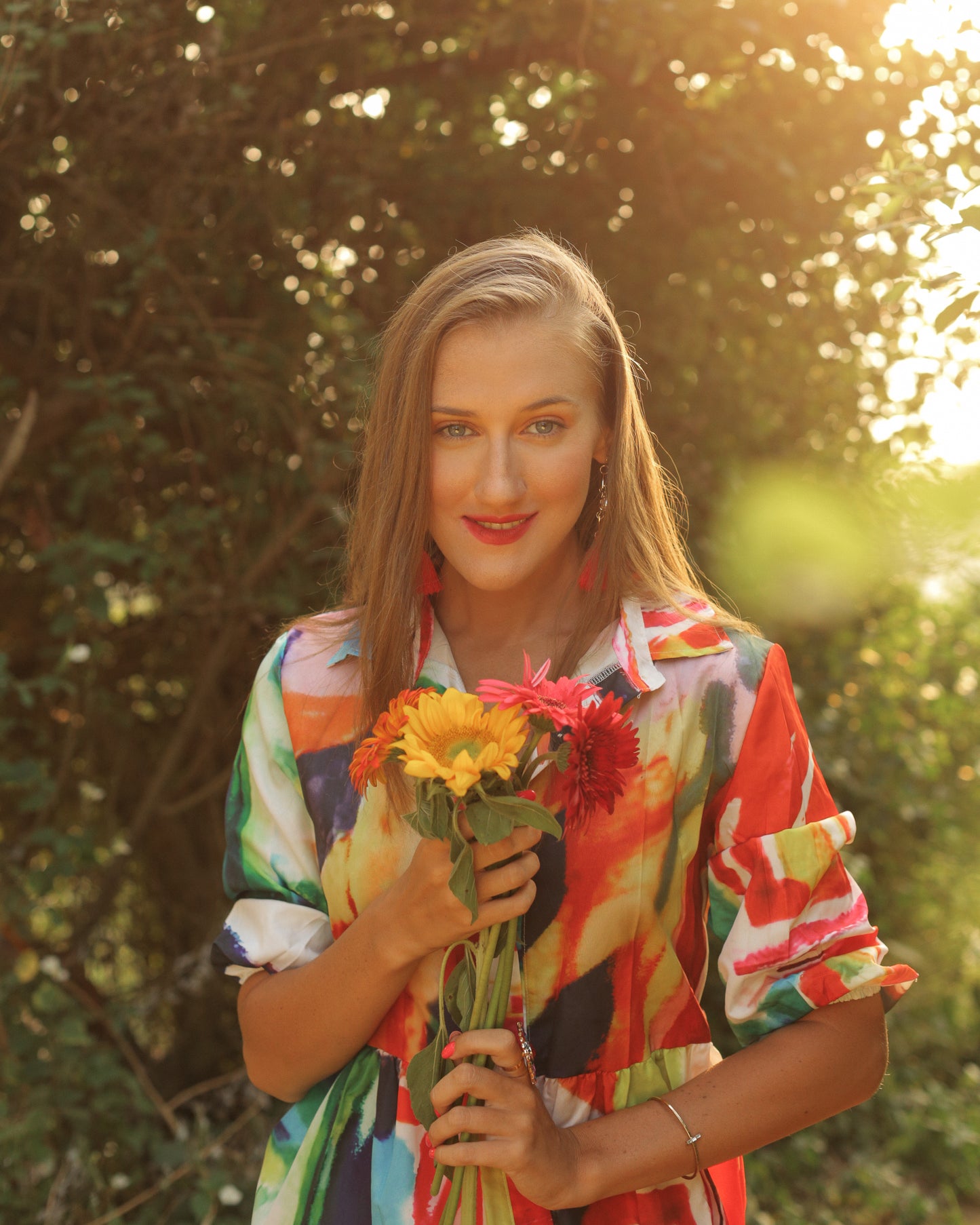 Latest Multicolored Printed Long Sleeve Shirt Dress - Ships in 24 Hrs