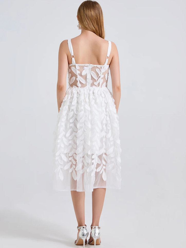 Fabulous Pink Lace Mesh White Party Dress