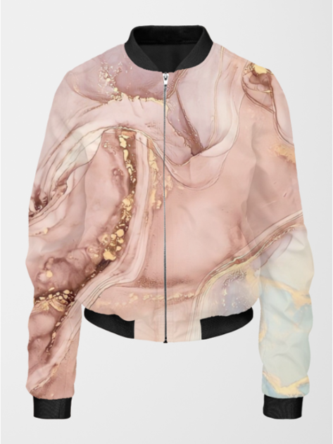 Fashionable Marble Print Bomber Jacket With Leggings Pink Co Ord Set