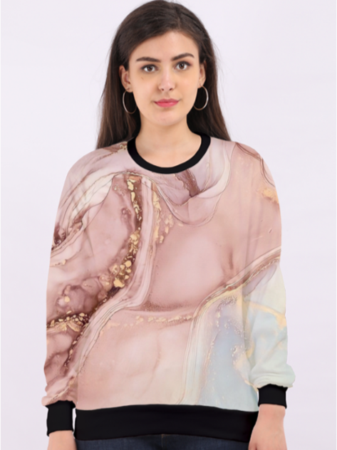 Fashionable Marble Print Pink Sweatshirt