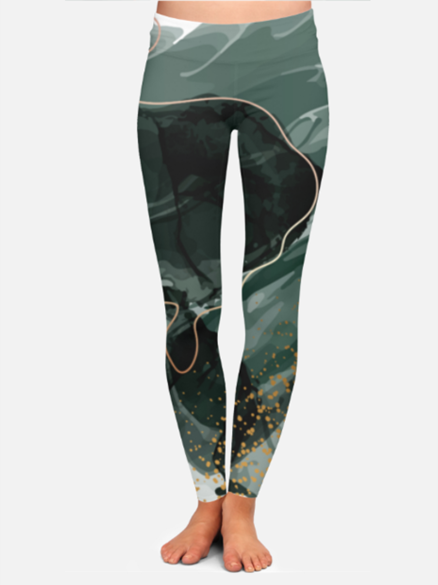 Fashionable Marble Print High Waist Body Shaping Dark Green Leggings