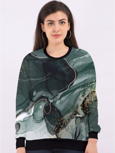 Fashionable Marble Print Dark Green Sweatshirt