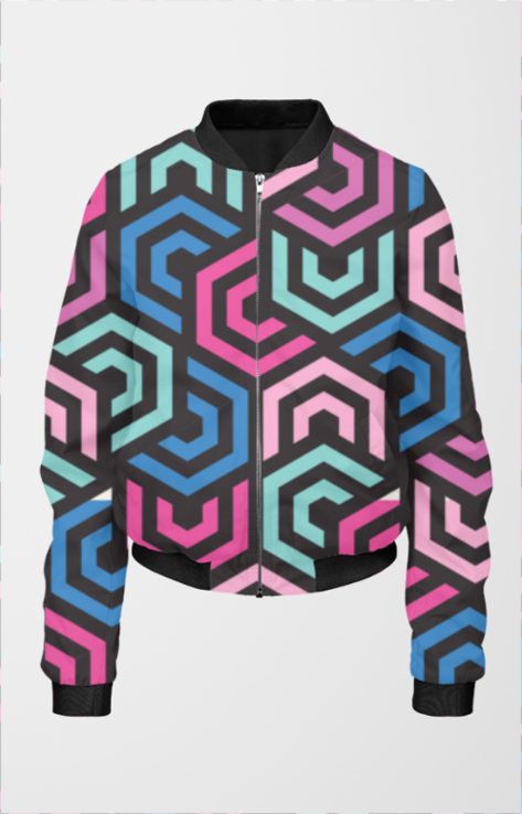 Trendy Geometric Print Bomber Jacket With Leggings Co Ord Set
