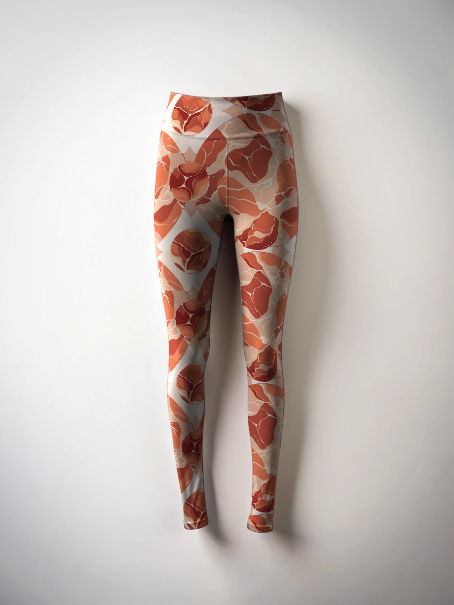 Leisure Wear Orange Abstract Print Oversized Tee With Tummy Tuck Body Shaping Leggings Co-ord Set