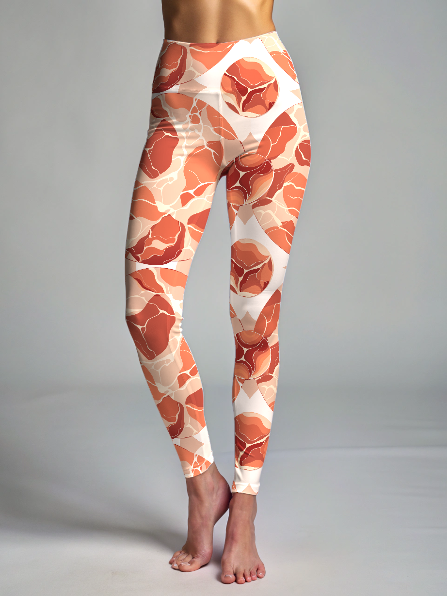 Leisure Wear Orange Abstract Print Oversized Tee With Tummy Tuck Body Shaping Leggings Co-ord Set