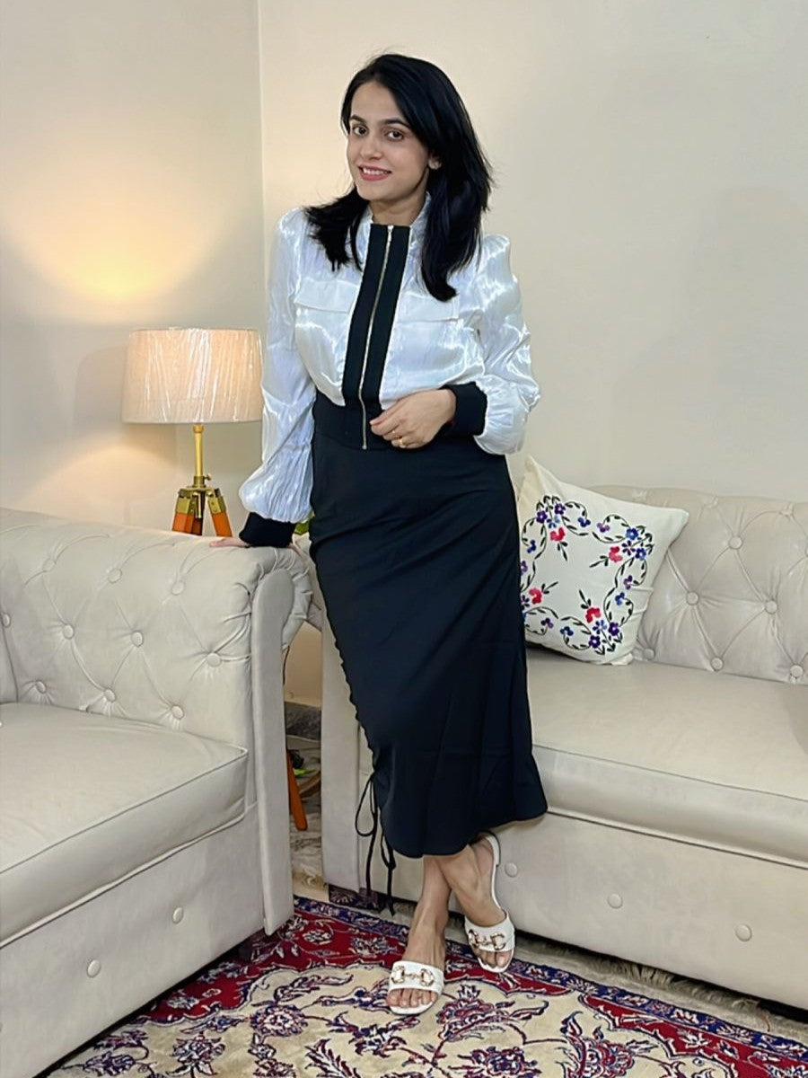 Piece Dress White Shirt And Black Skirt Elegant Korean Style