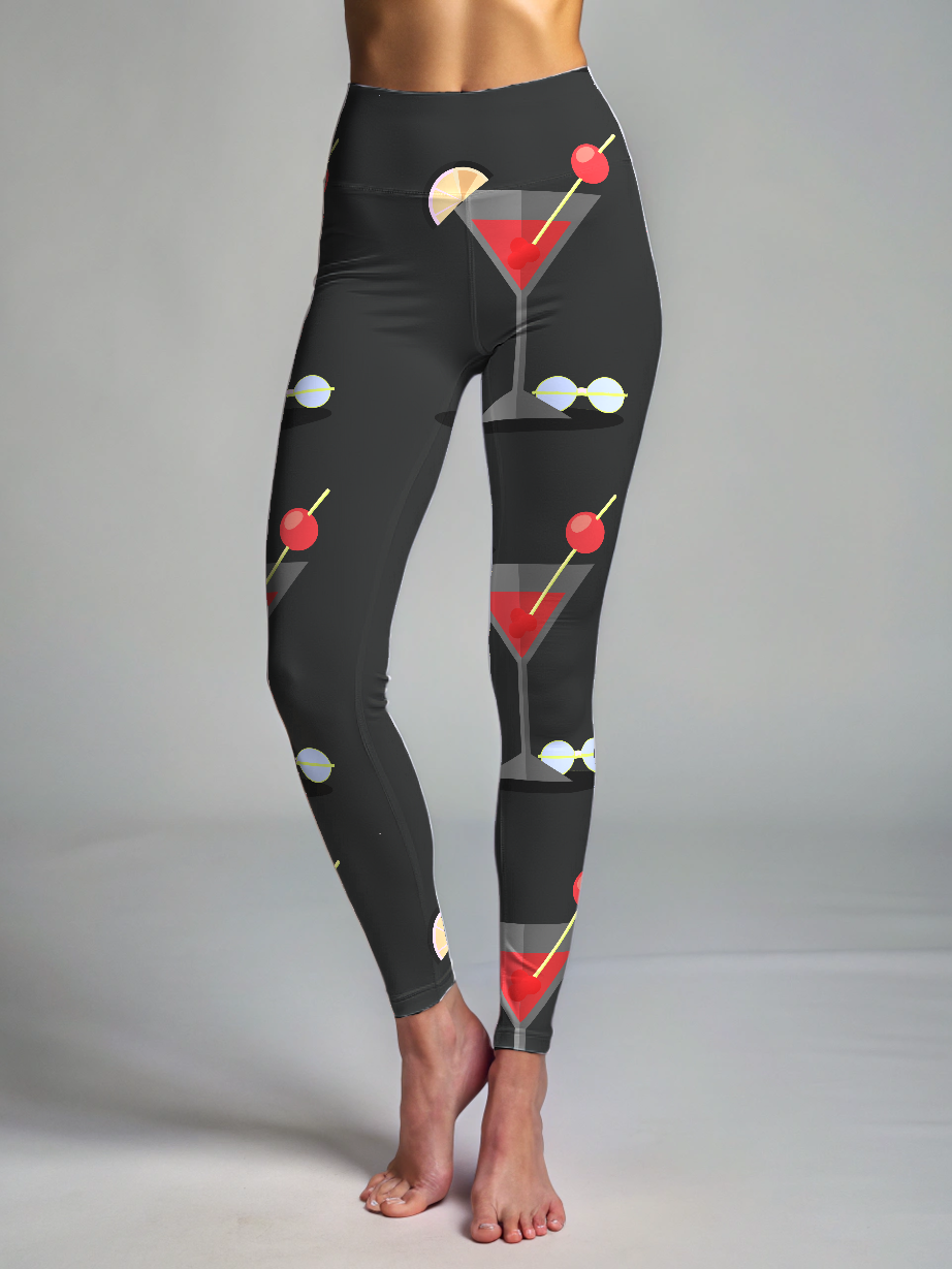 Premium Comfort Wear Martini Print Oversized Tee With Tummy Tuck Body Shaping Leggings Co-ord Set