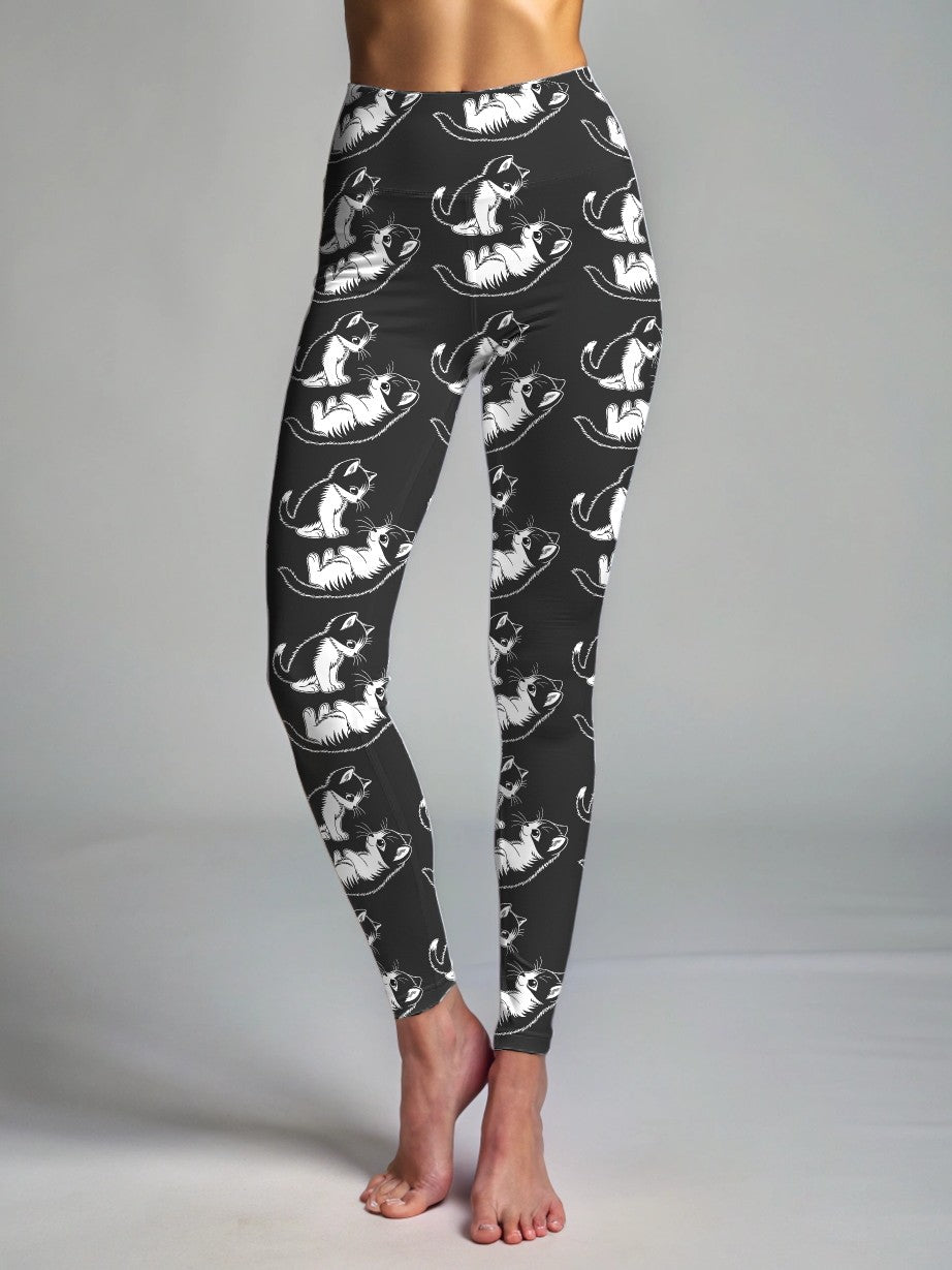 Adorable Cat Couple Print Premium Oversized Tee With Tummy Tuck Body Shaping Leggings Co-ord Set