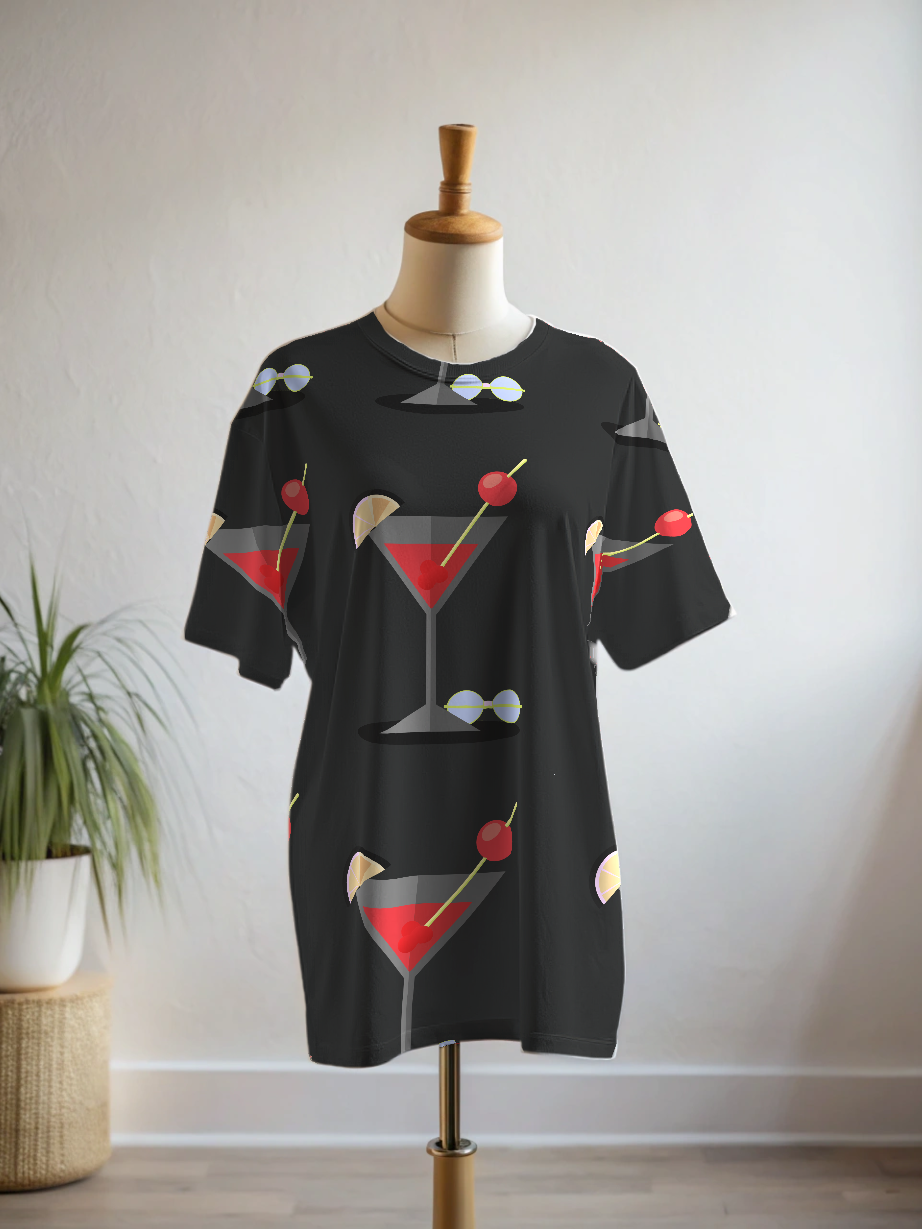 Premium Comfort Wear Martini Print Oversized Tee With Tummy Tuck Body Shaping Leggings Co-ord Set