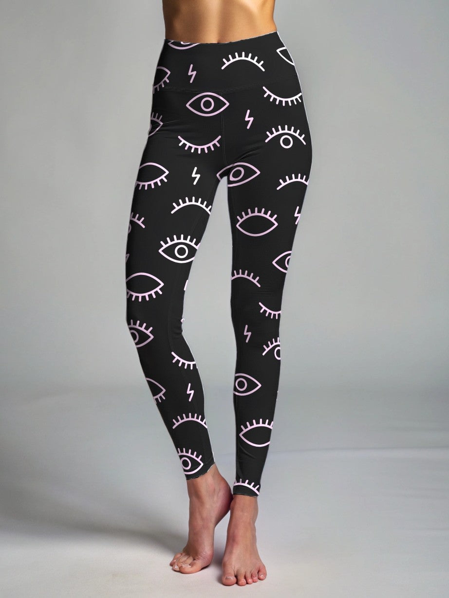 Evil Eye Print Black Premium Oversized Tee With Tummy Tuck Body Shaping Leggings Co-ord Set