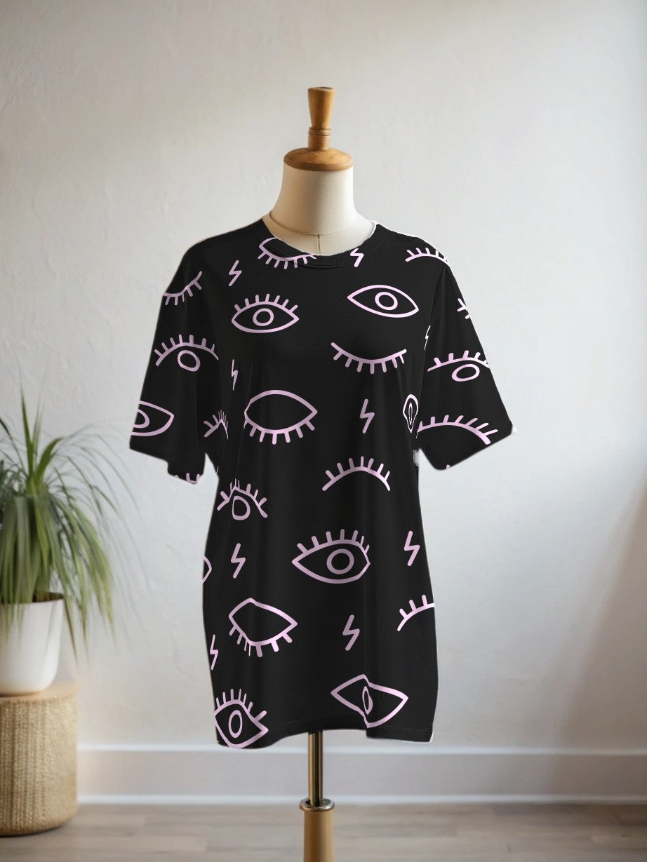 Evil Eye Print Black Premium Oversized Tee With Tummy Tuck Body Shaping Leggings Co-ord Set