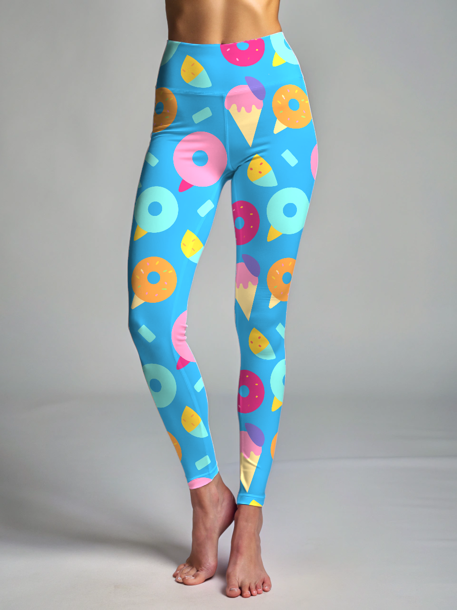 Yummy Donuts Ice-cream Print Premium Oversized Tee With Tummy Tuck Body Shaping Leggings Co-ord Set