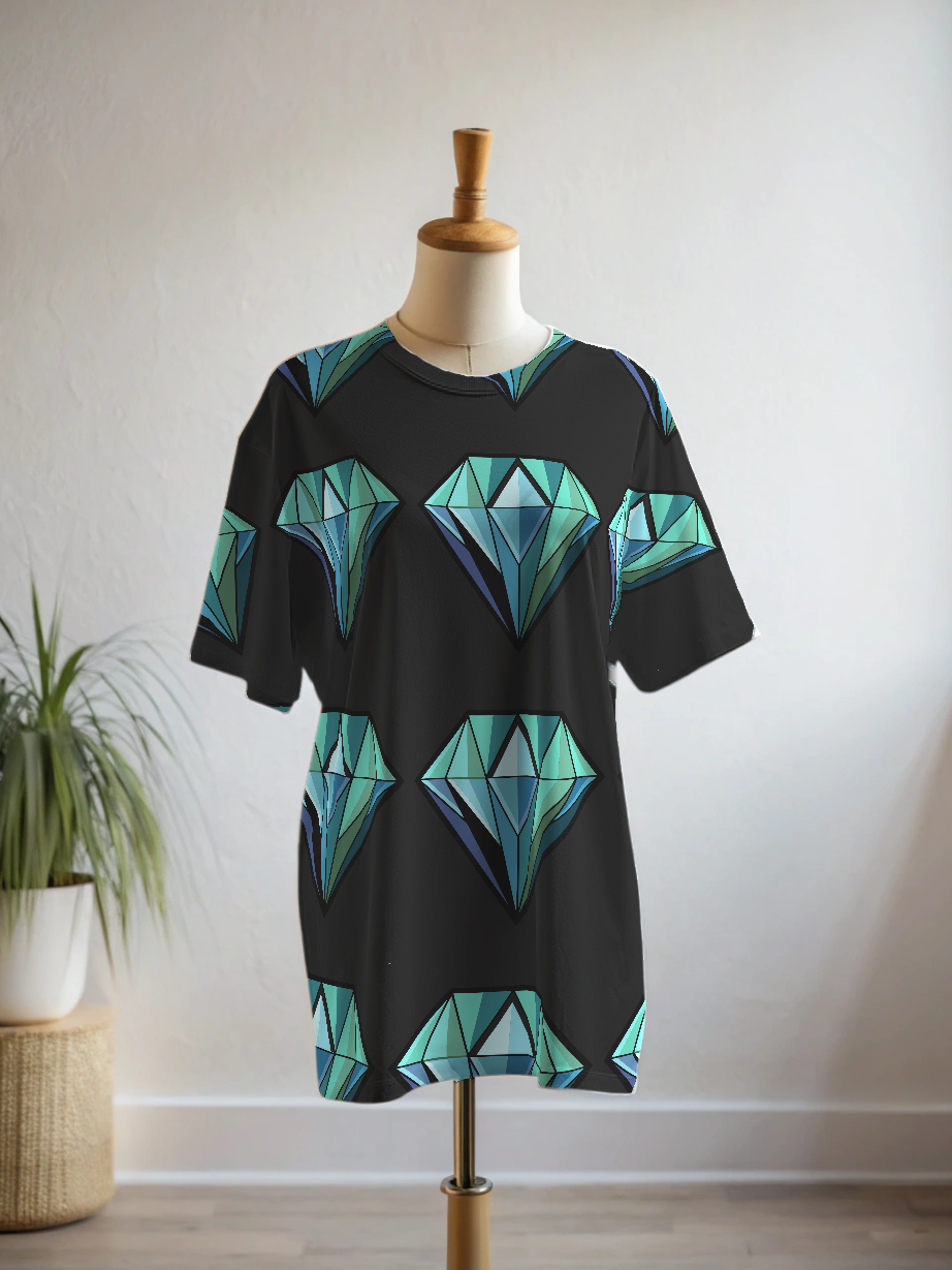 Athleisure Diamond Print Oversized Tee With Tummy Tuck Body Shaping Leggings Co-ord Set