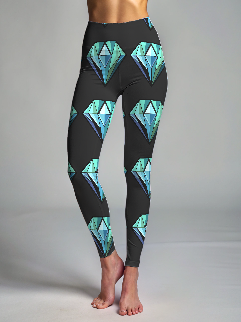 Athleisure Diamond Print Oversized Tee With Tummy Tuck Body Shaping Leggings Co-ord Set