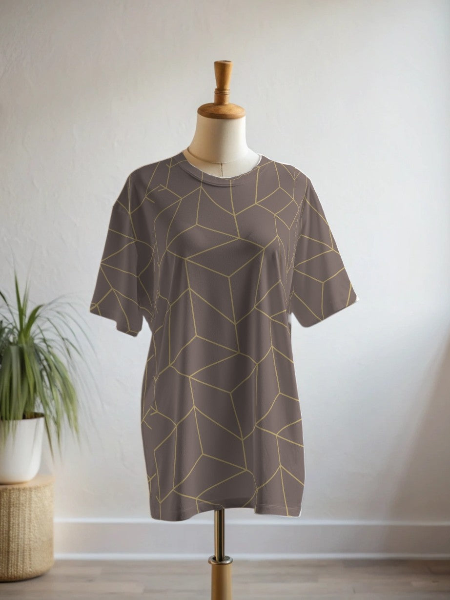Stylish Abstract 3D Print Premium Oversized Tee With Tummy Tuck Body Shaping Leggings Co-ord Set
