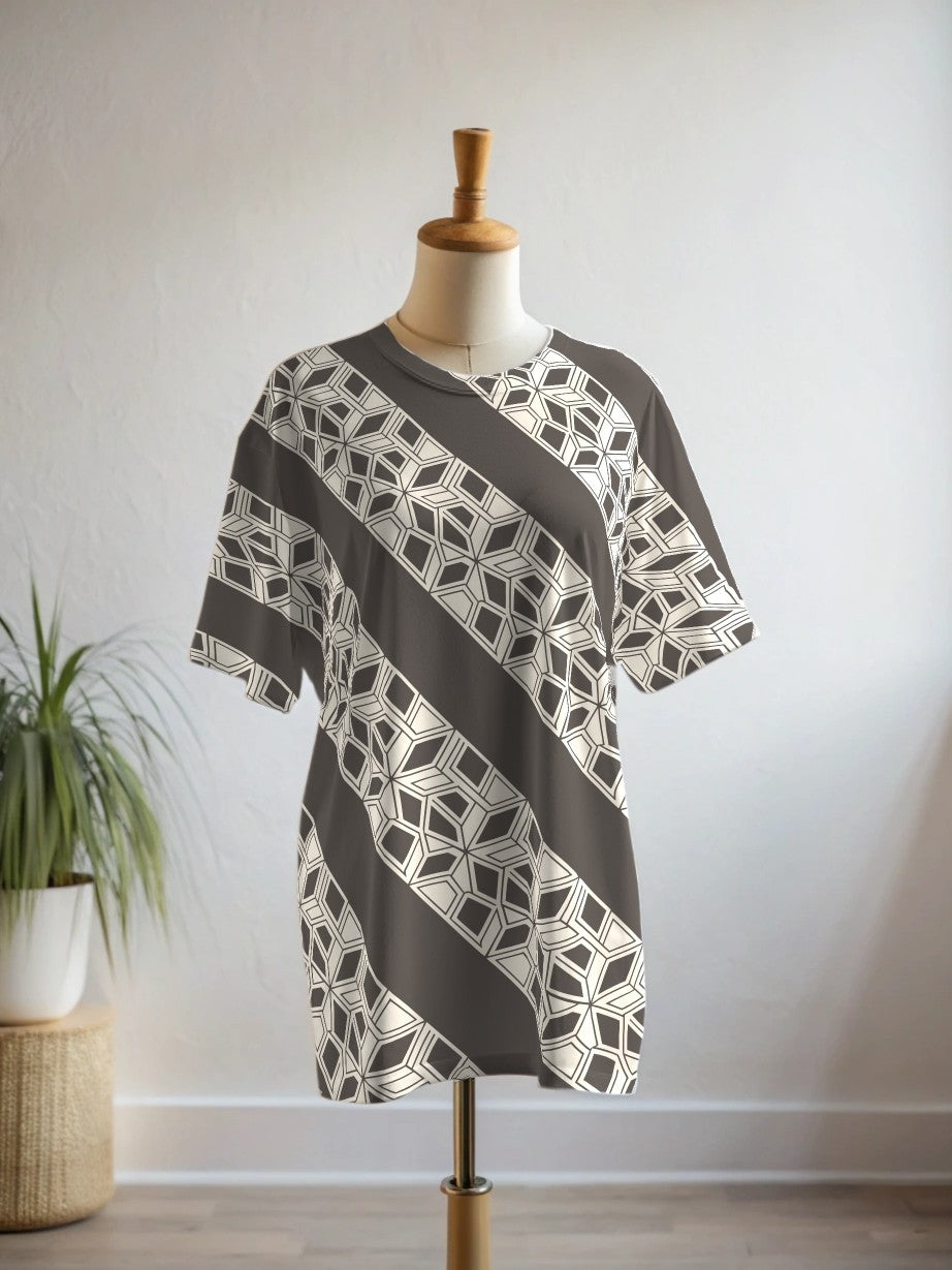 Classy Diagonal Print Premium Oversized Tee With Tummy Tuck Body Shaping Leggings Co-ord Set