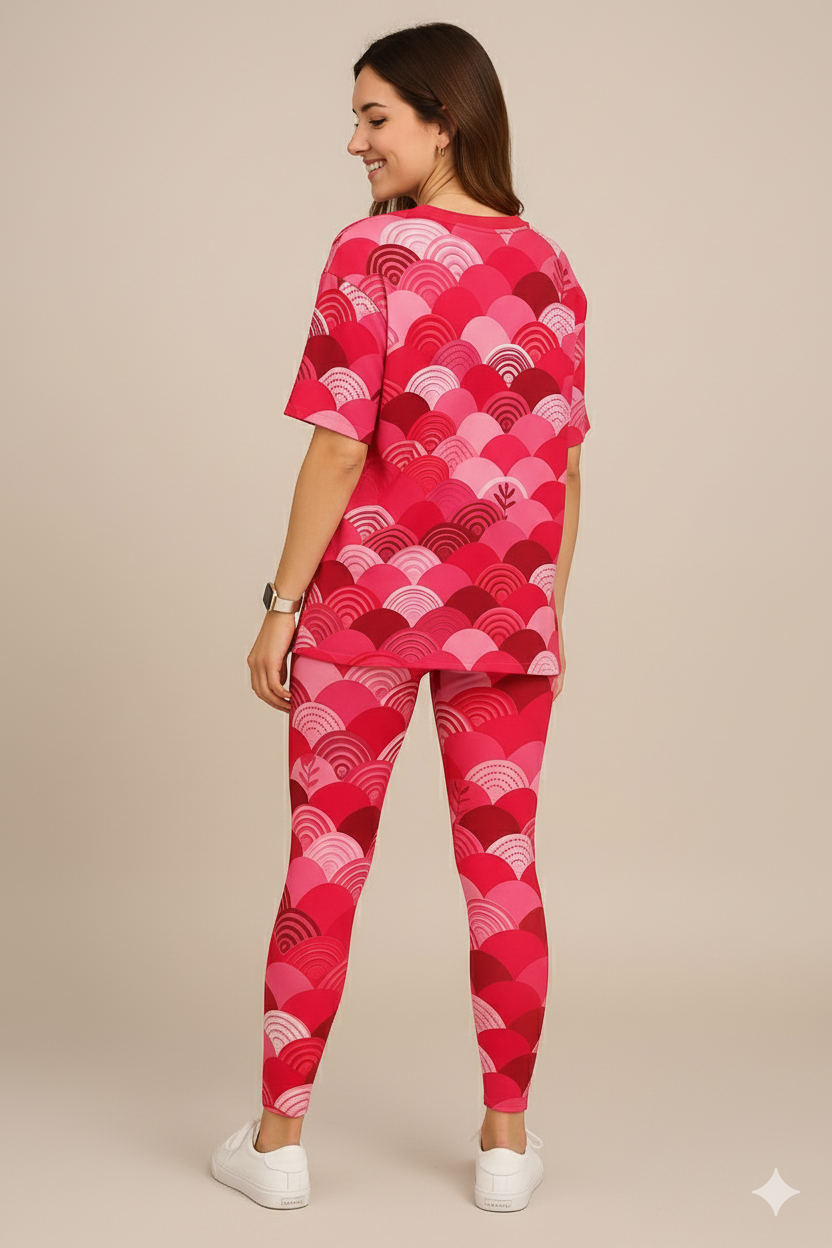 Attractive Japan Inspired Print Premium Oversized Tee With Tummy Tuck Body Shaping Leggings Co-ord Set