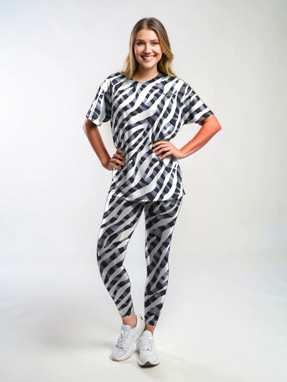Classy South African Zebra Print Premium Oversized Tee With Tummy Tuck Body Shaping Leggings Co-ord Set