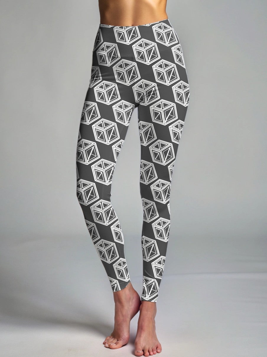 Cool Monochrome Ice Cubes Print Premium Oversized Tee With Tummy Tuck Body Shaping Leggings Co-ord Set