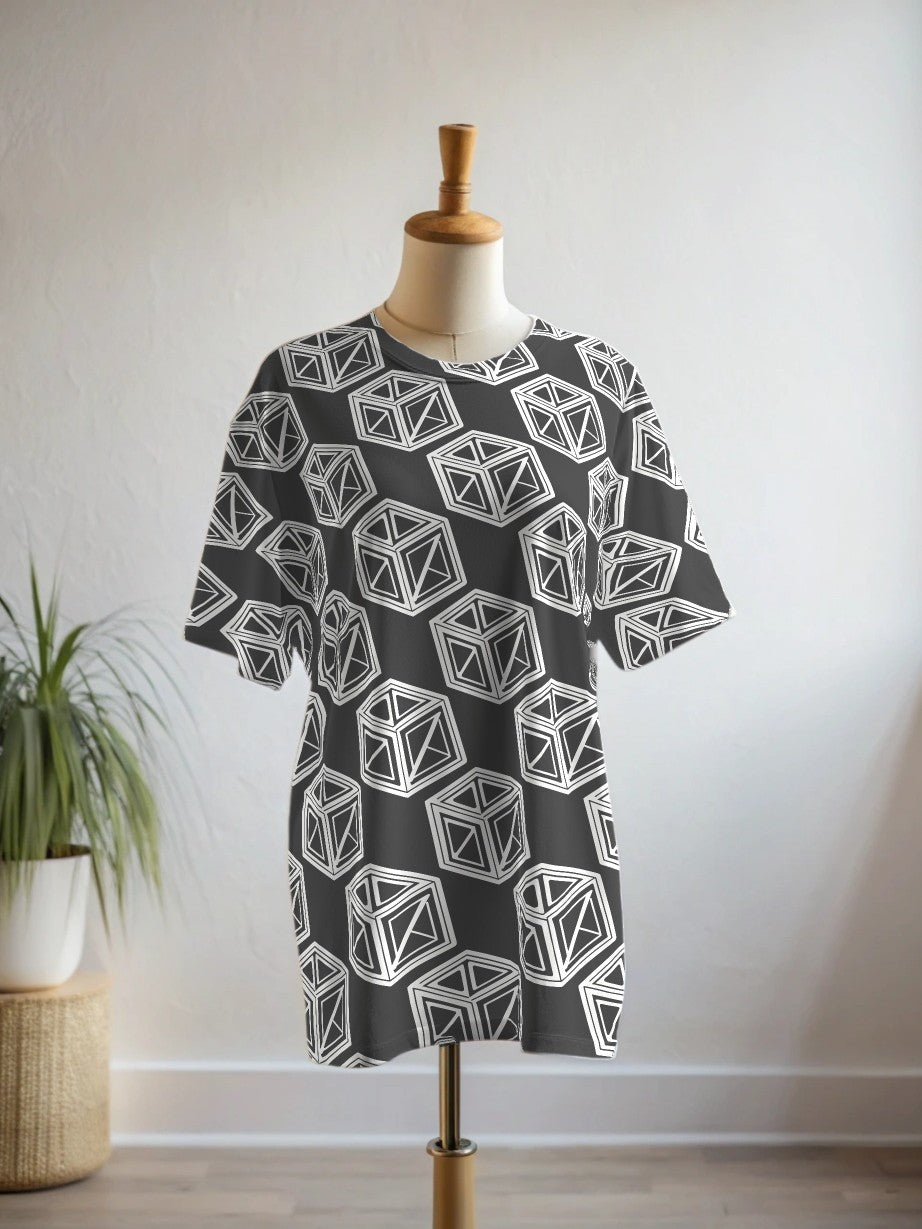 Cool Monochrome Ice Cubes Print Premium Oversized Tee With Tummy Tuck Body Shaping Leggings Co-ord Set