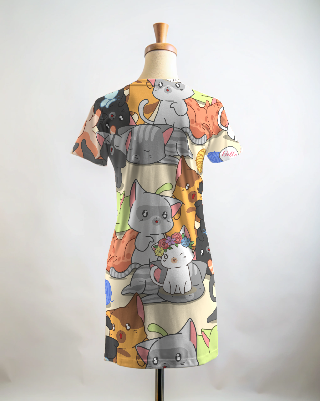 Cute Cat Party Print T Shirt Dress