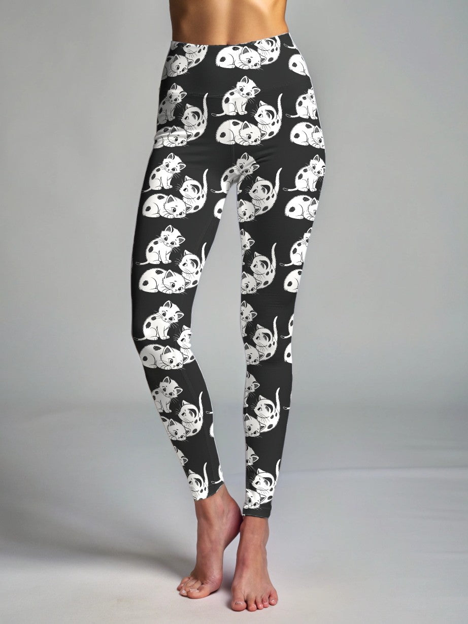Playful Cute Kittens Print Premium Oversized Tee With Tummy Tuck Body Shaping Leggings Co-ord Set