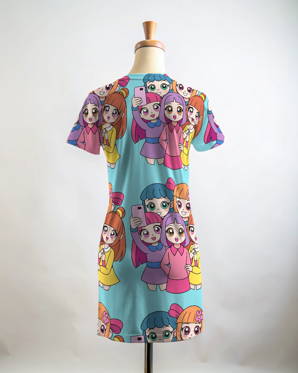 Stylish Girl Gang Selfie Print Blue T Shirt Dress