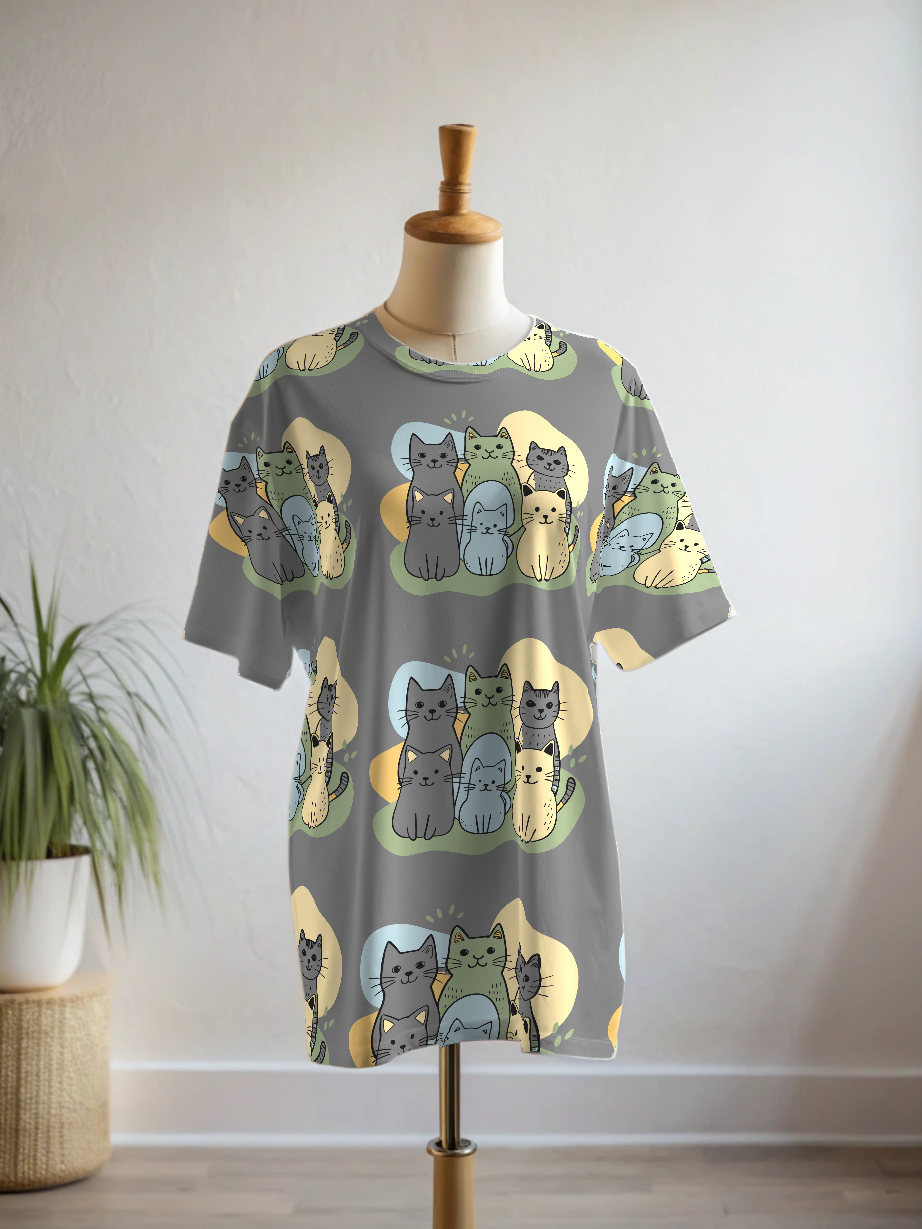 Adorable Cute Kittens Print Premium Oversized Tee With Tummy Tuck Body Shaping Leggings Co-ord Set