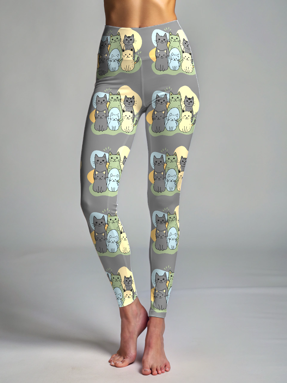 Adorable Cute Kittens Print Premium Oversized Tee With Tummy Tuck Body Shaping Leggings Co-ord Set