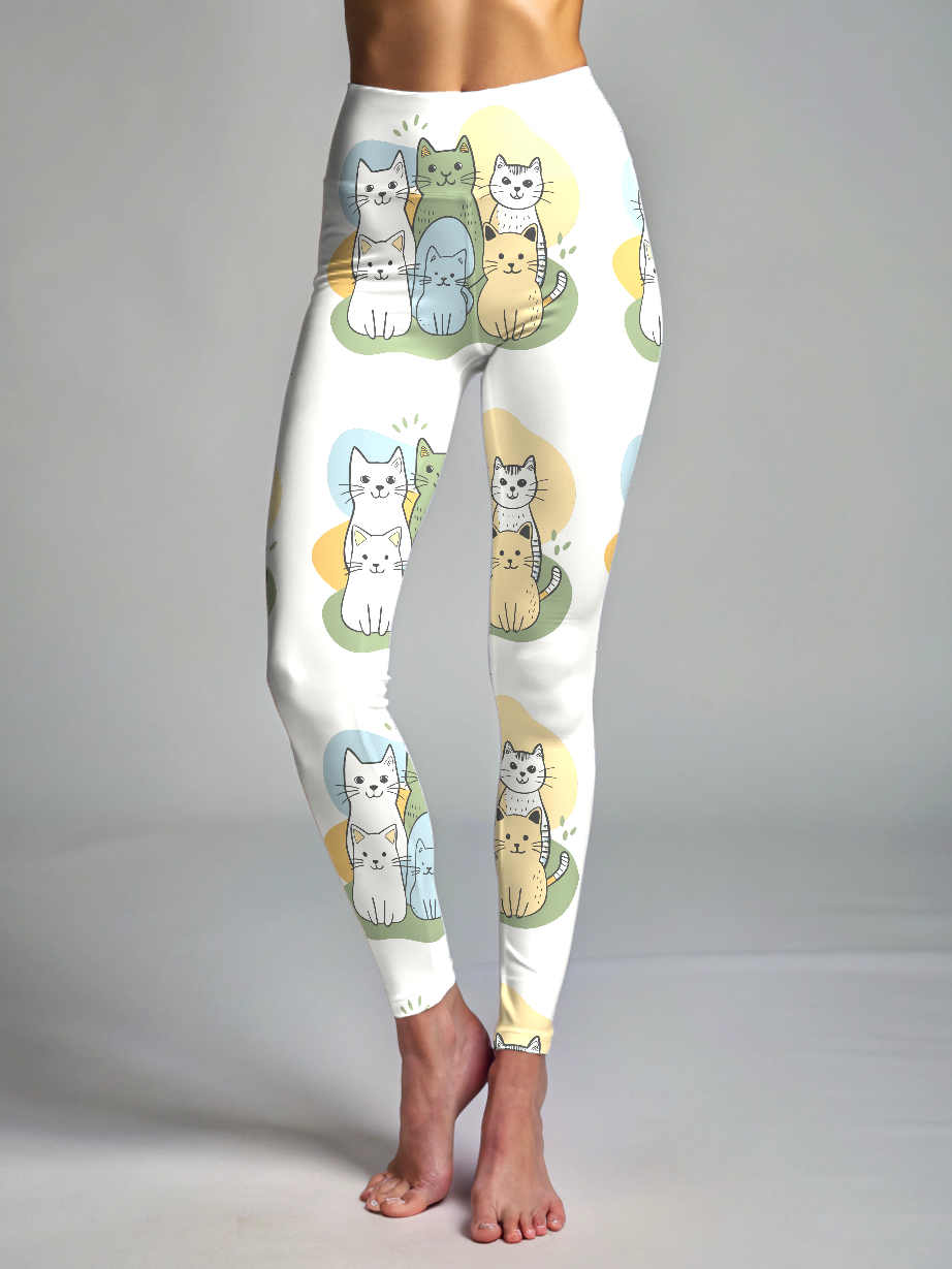 Adorable Cute Kittens Print Premium Oversized Tee With Tummy Tuck Body Shaping Leggings Co-ord Set