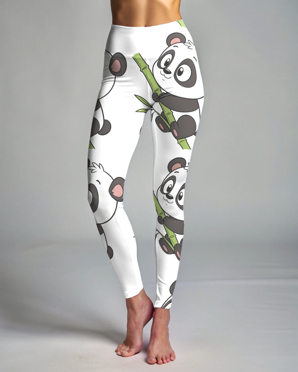 Cute Panda Print Premium Oversized Tee With Tummy Tuck Body Shaping Leggings White Co-ord Set