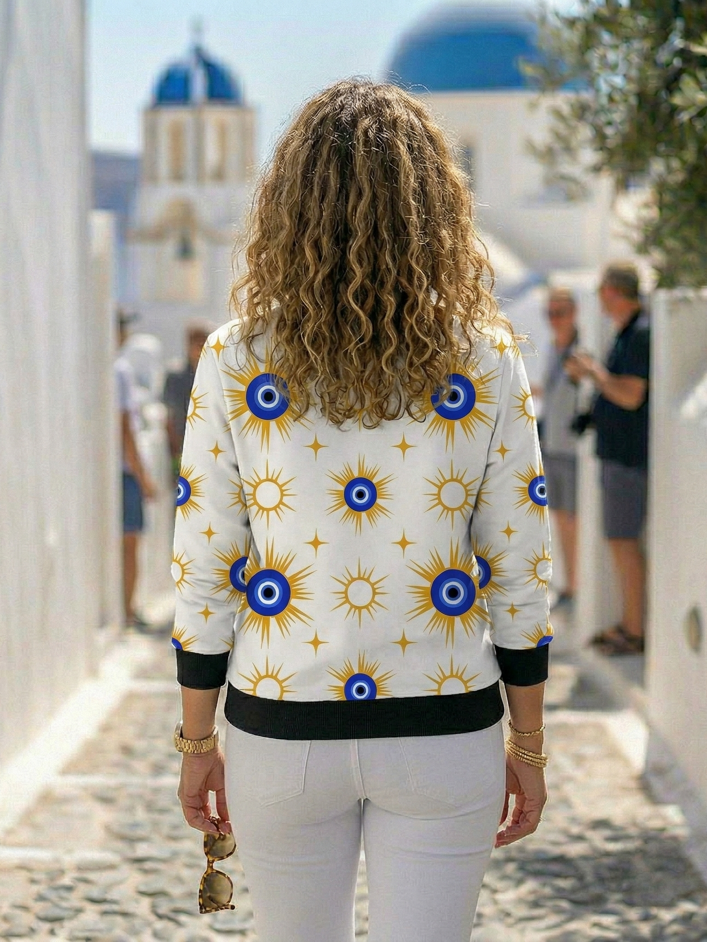 Radiant Evil Eye Print White Sweatshirt