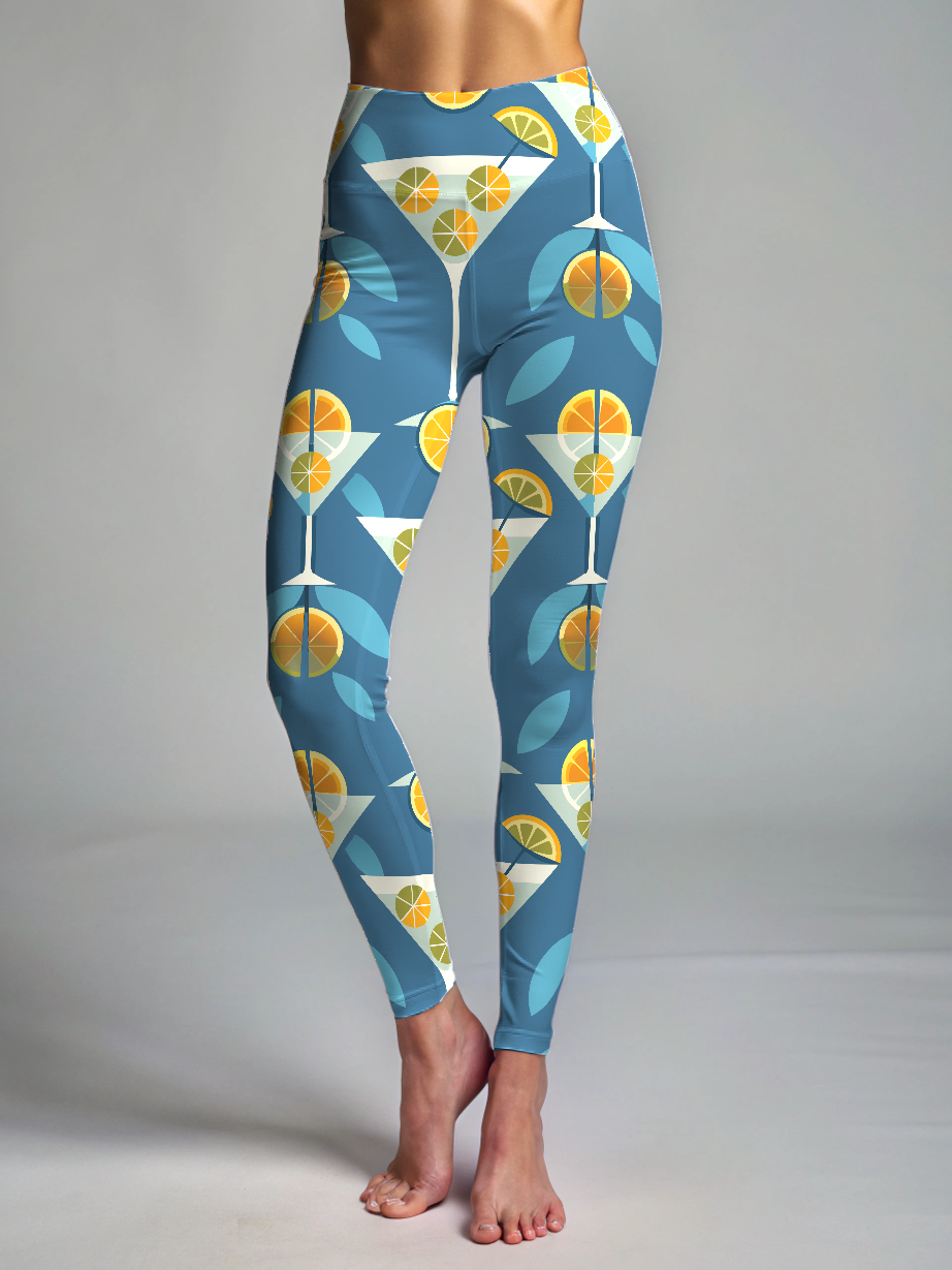 Vacay Wear Lemon Martini Print Premium Oversized Tee With Tummy Tuck Body Shaping Leggings Co-ord Set