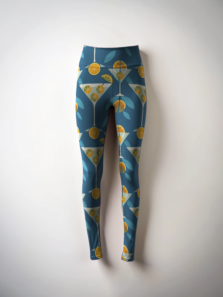Vacay Wear Lemon Martini Print Premium Oversized Tee With Tummy Tuck Body Shaping Leggings Co-ord Set