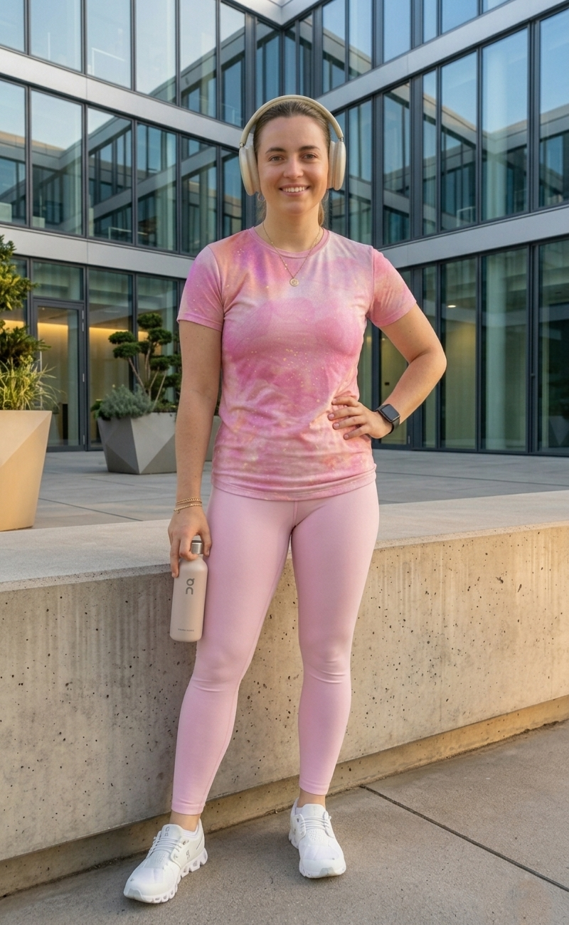 Adorable Pink Abstract Print | Activewear Coord Set Tshirt With Tummy Tuck Pink Leggings | Multi Sport | Odour Free