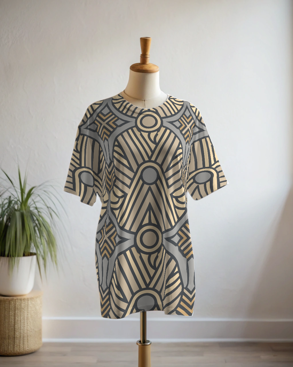 Sharp Geometric Print Premium Oversized Tee With Tummy Tuck Body Shaping Leggings Co-ord Set